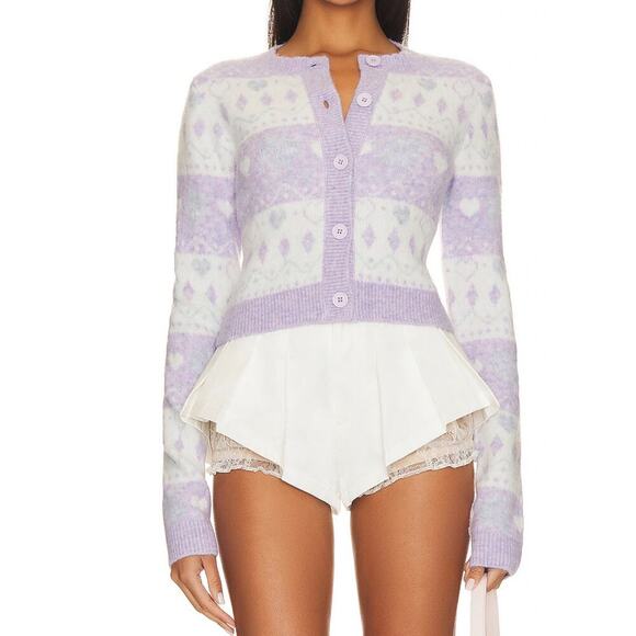 MAJORELLE Marnie Fair Isle Cardigan Pastel Heart Stripe - Picture 1 of 5